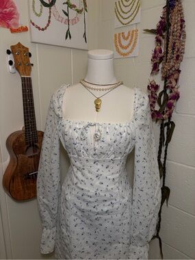 H&M White Dress with Blue Floral Design